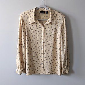 Liz Claiborne Cream Blouse with Black Pattern